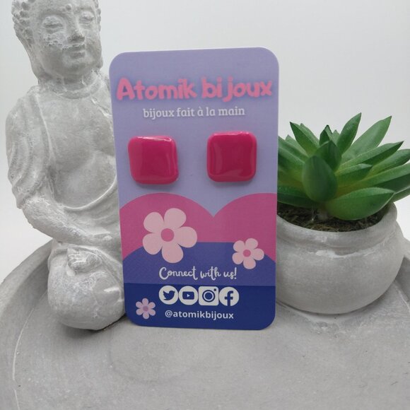 Handmade pink polymer clay earrings. Boucles d'oreilles fait à la main - Picture 2 of 7